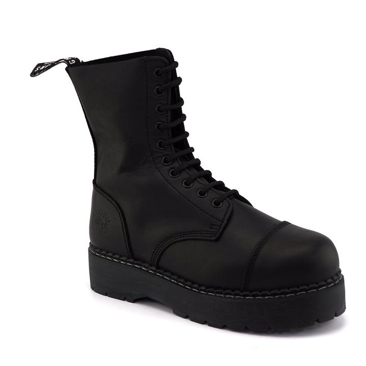 Grinders BULLDOG 10 Eyelet Steel Toe Cap Boots New Black Leather Rock