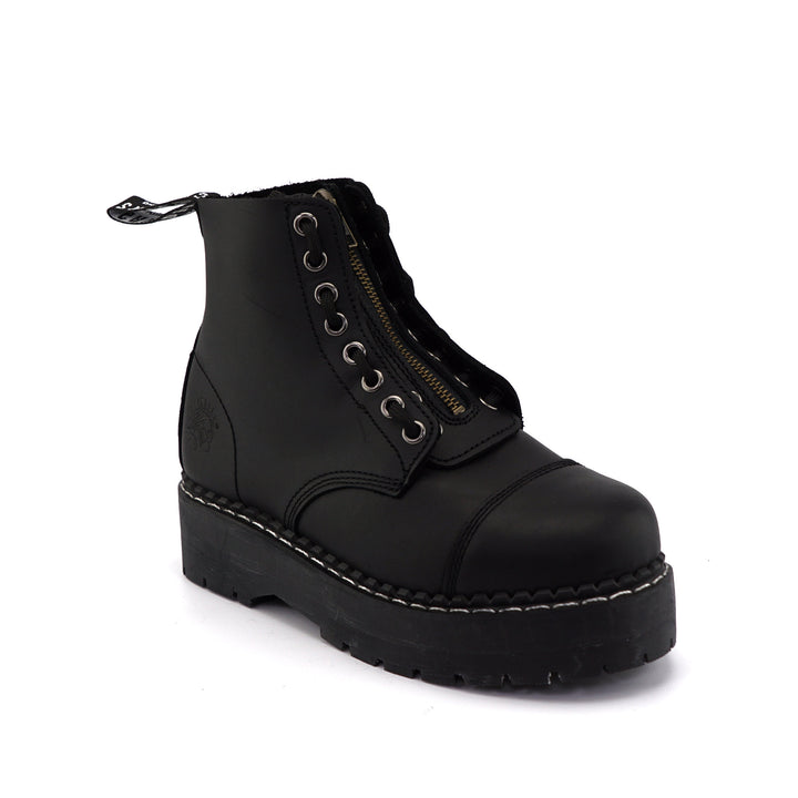 Grinders CAMERON Zip & Lace Up Derby Boots Rock Black Leather