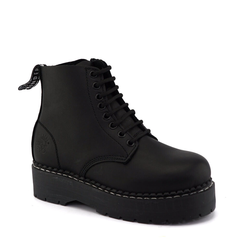 Grinders CHARLIE 8 Eyelet Lace Up Derby Boots Black Leather