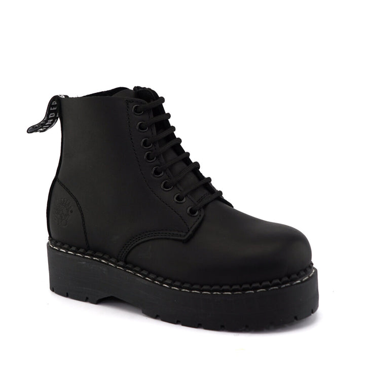 Grinders CHARLIE 8 Eyelet Lace Up Derby Boots Black Leather