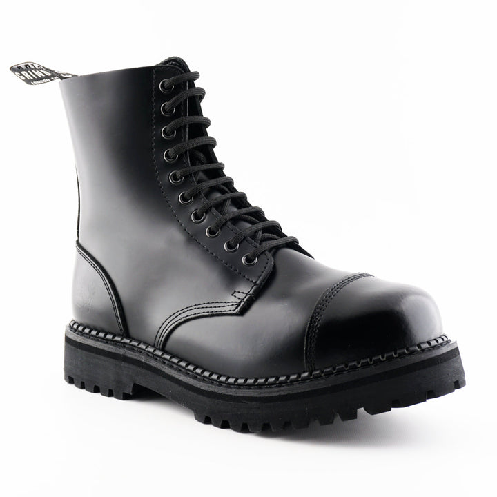 Grinders BULLDOG 10 Eyelet Steel Toe Cap Boots New Black Leather Rock