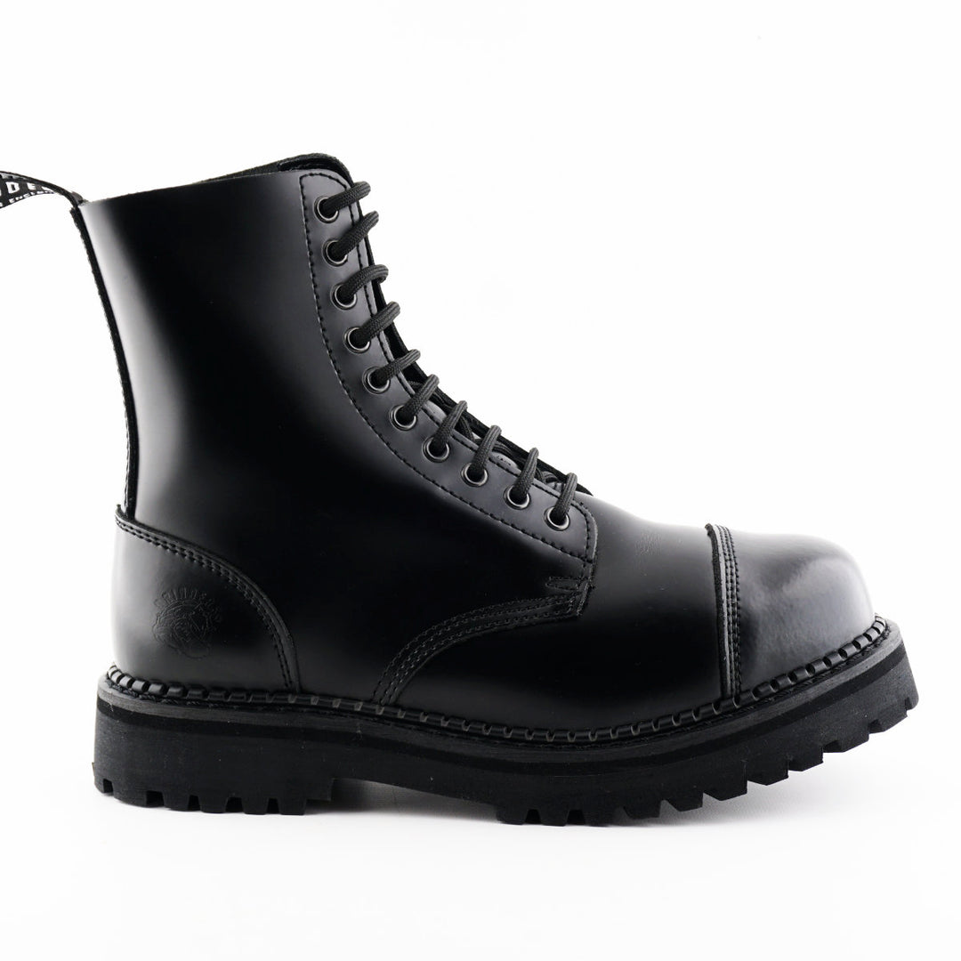 Grinders BULLDOG 10 Eyelet Steel Toe Cap Boots New Black Leather Rock