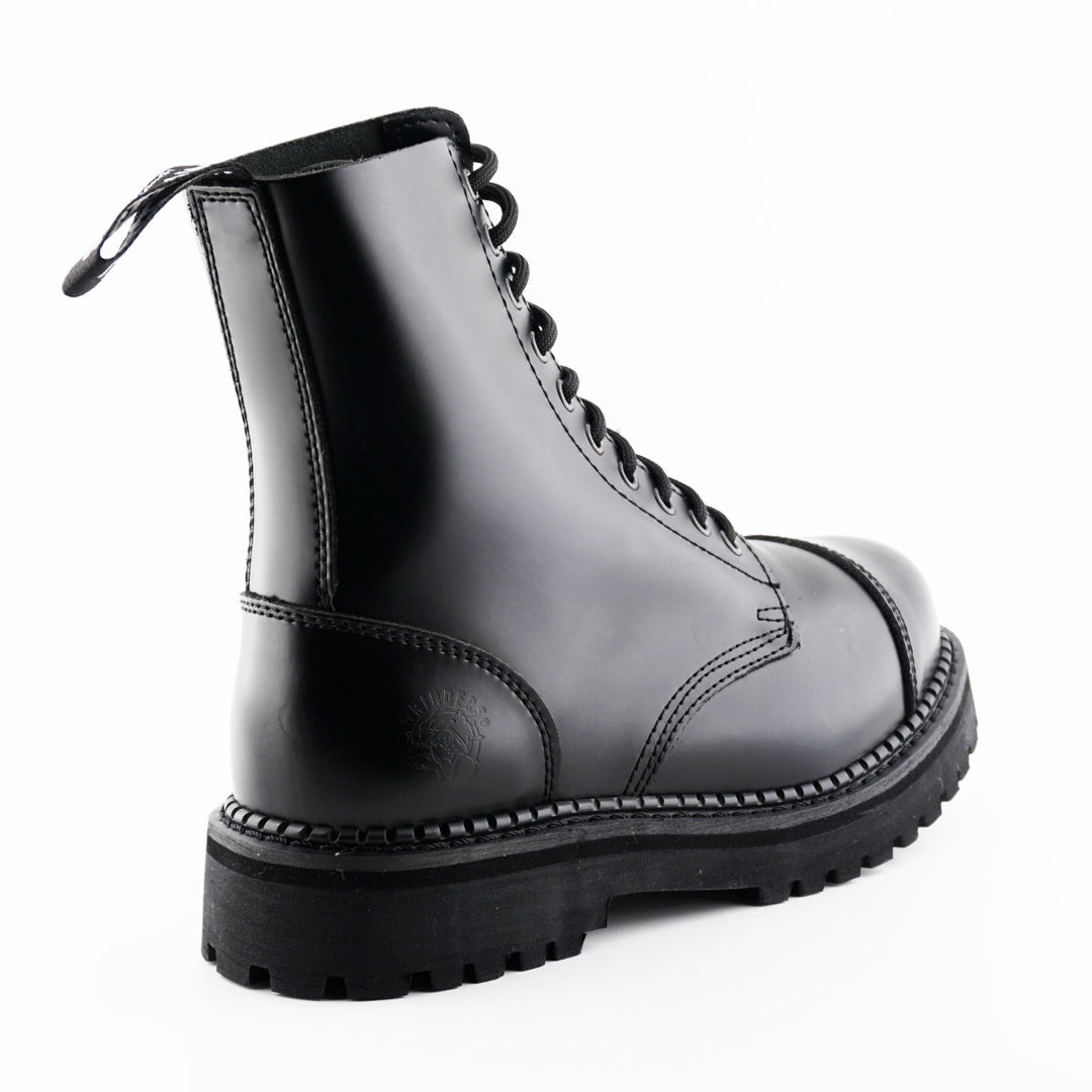 Grinders BULLDOG 10 Eyelet Steel Toe Cap Boots New Black Leather Rock