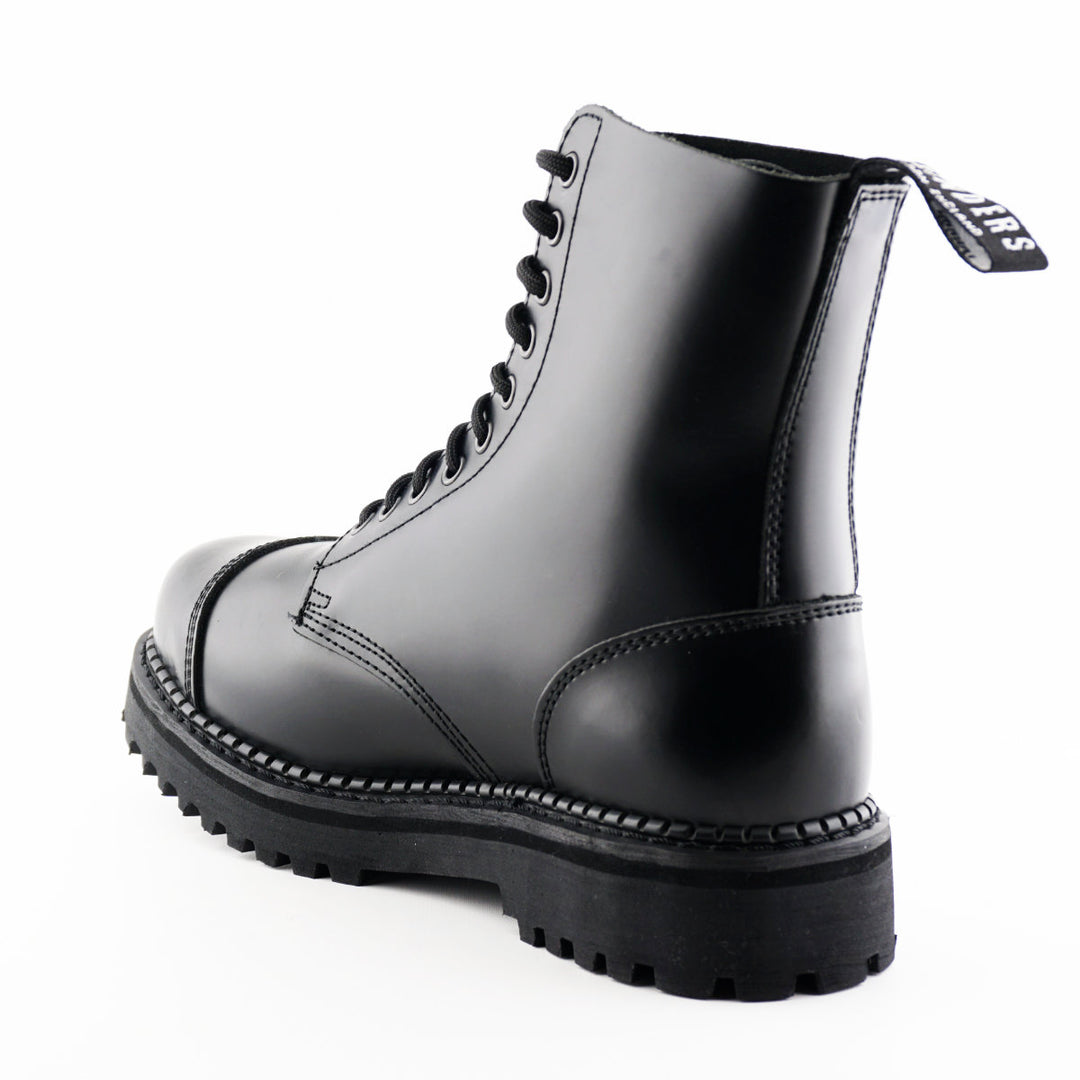 Grinders BULLDOG 10 Eyelet Steel Toe Cap Boots New Black Leather Rock