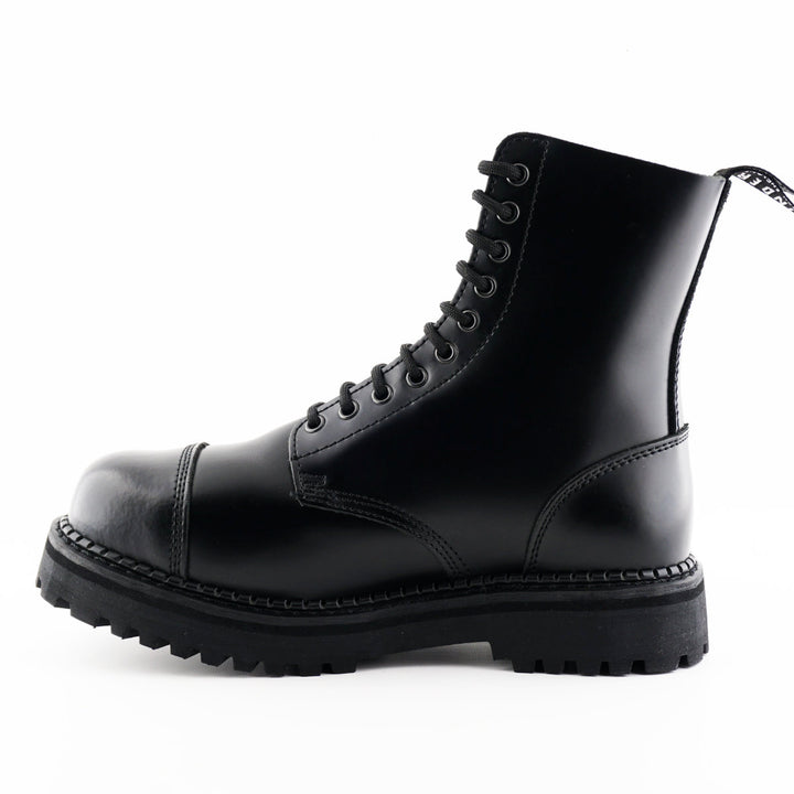 Grinders BULLDOG 10 Eyelet Steel Toe Cap Boots New Black Leather Rock
