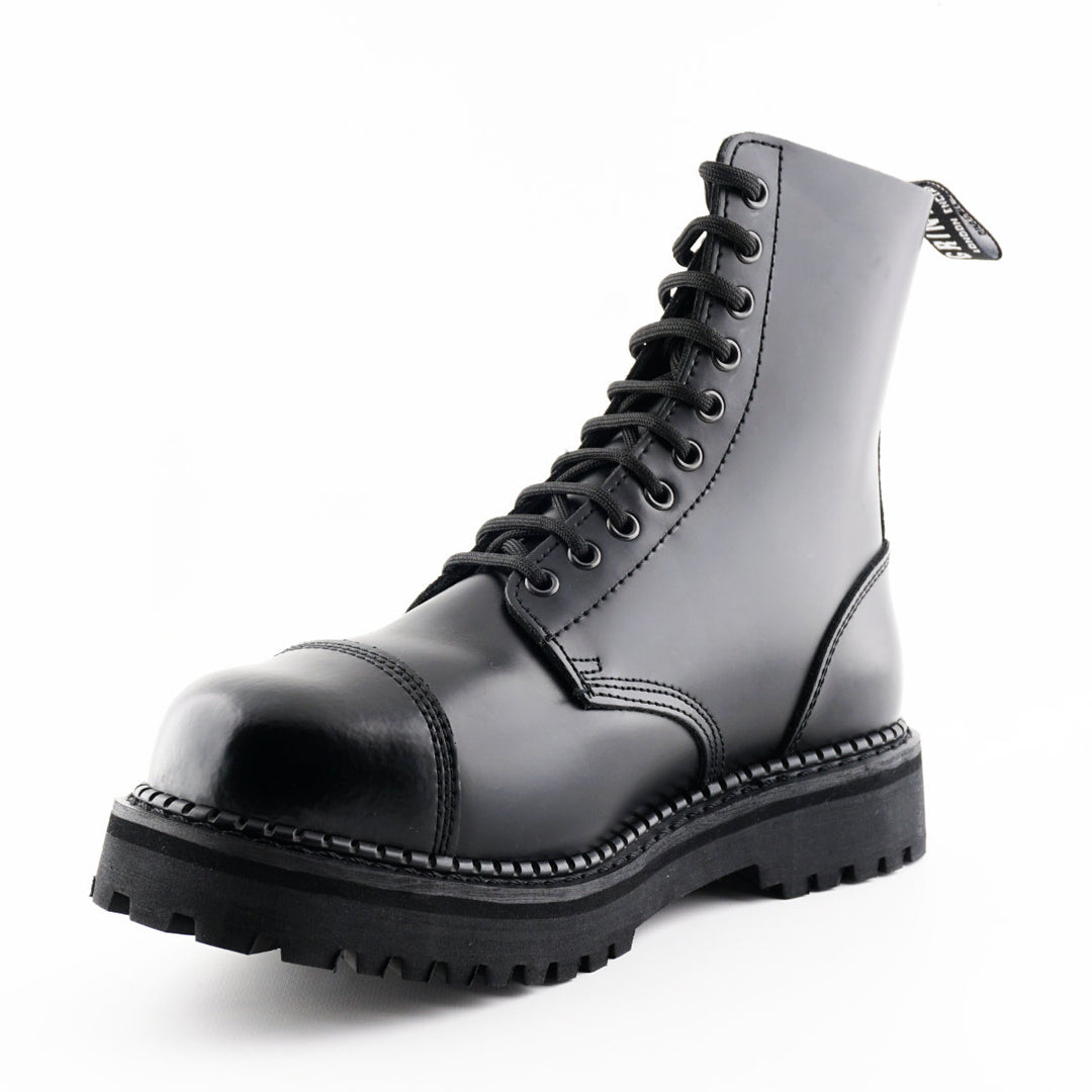 Grinders BULLDOG 10 Eyelet Steel Toe Cap Boots New Black Leather Rock