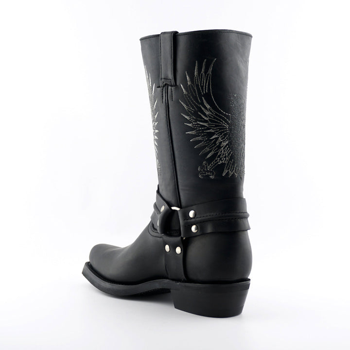 Grinders BALD EAGLE New Rock Square Toe Biker Western Harness Boots Black Brown Leather
