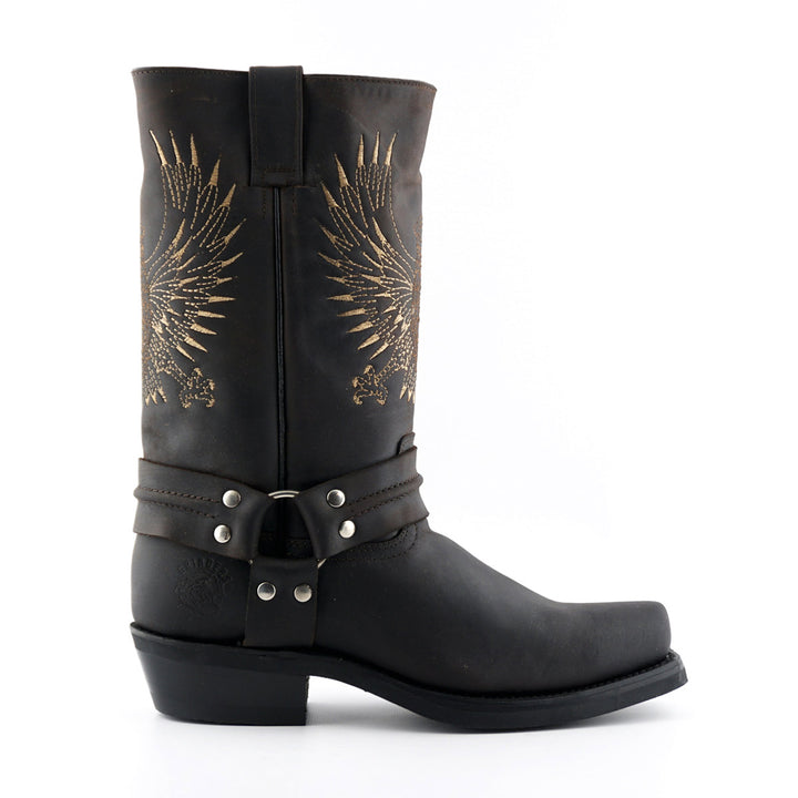 Grinders BALD EAGLE New Rock Square Toe Biker Western Harness Boots Black Brown Leather