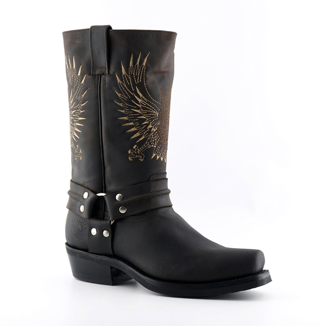 Grinders BALD EAGLE New Rock Square Toe Biker Western Harness Boots Black Brown Leather