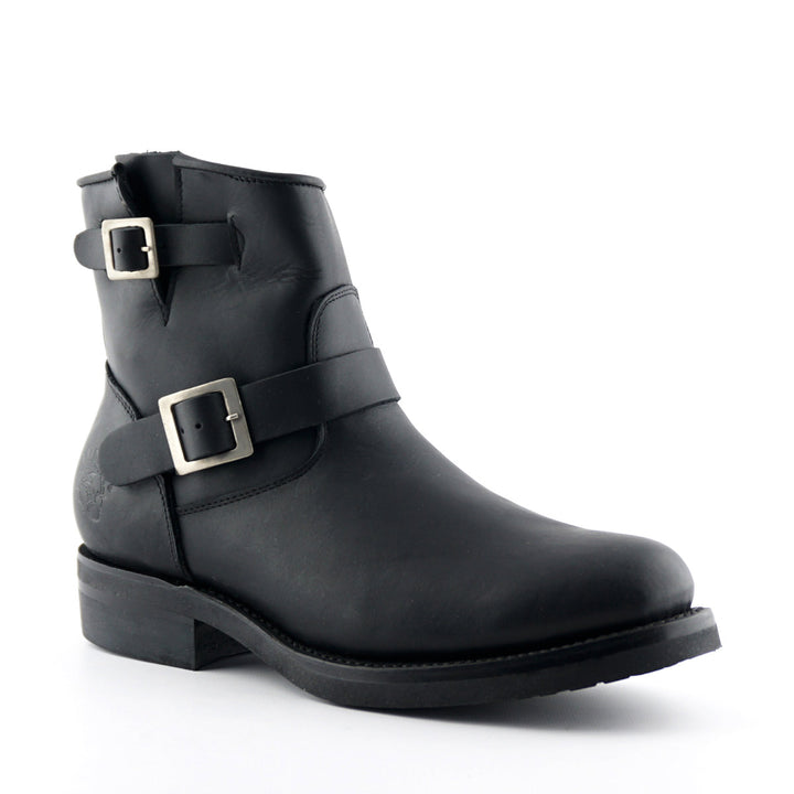 Grinders CHARGER New Black Leather Rock Low Engineer Ankle Boots