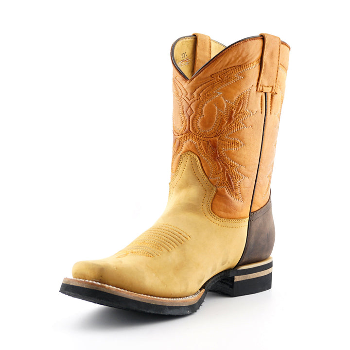 Grinders EL PASO Boots Tan Brown Leather Square Toe Biker Western