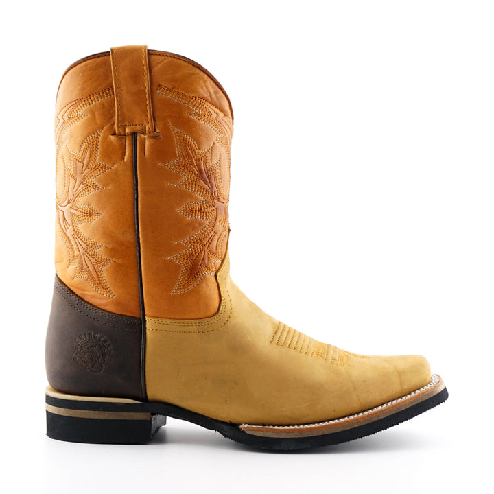 Grinders EL PASO Boots Tan Brown Leather Square Toe Biker Western