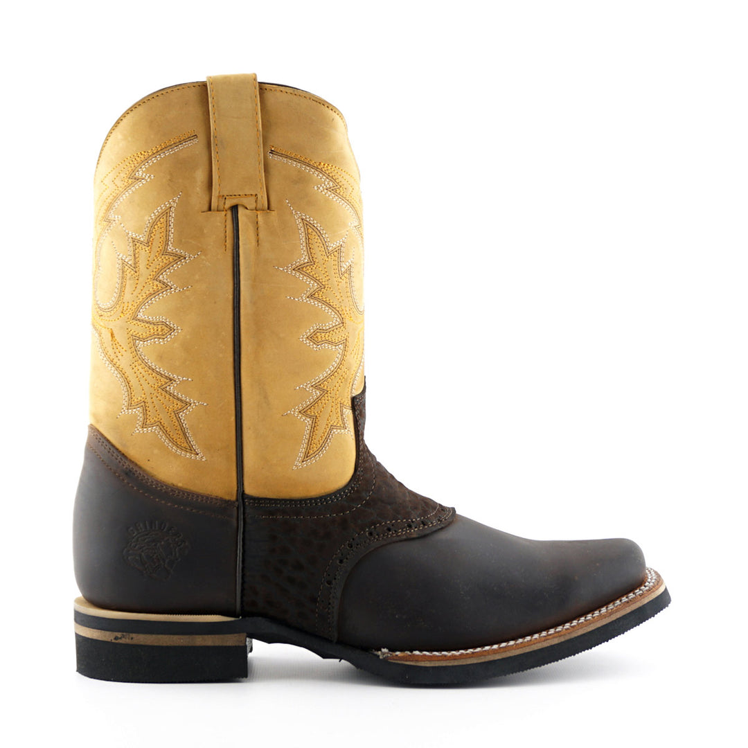Grinders FRONTIER Boots Tan Brown Leather Square Toe Biker Western