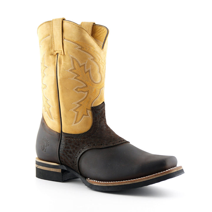 Grinders FRONTIER Boots Tan Brown Leather Square Toe Biker Western
