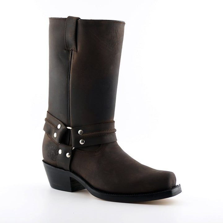Grinders HARNESS HI New Classic Rock Boots Square Toe Biker Western Boots Black Brown Leather