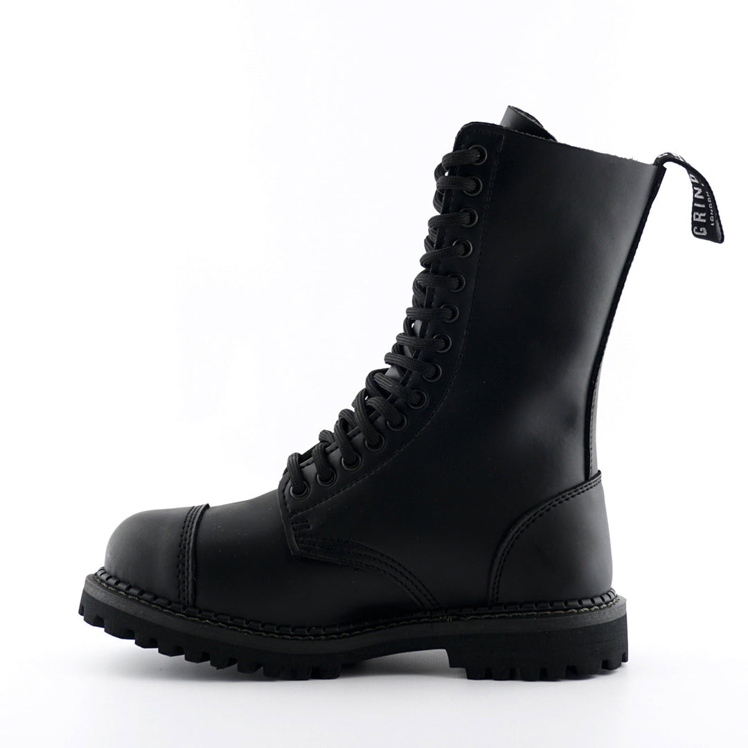 Grinders HERALD New 14 Eyelet Rock Steel Toe Cap Boots Black Leather