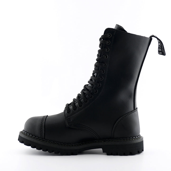 Grinders HERALD New 14 Eyelet Rock Steel Toe Cap Boots Black Leather