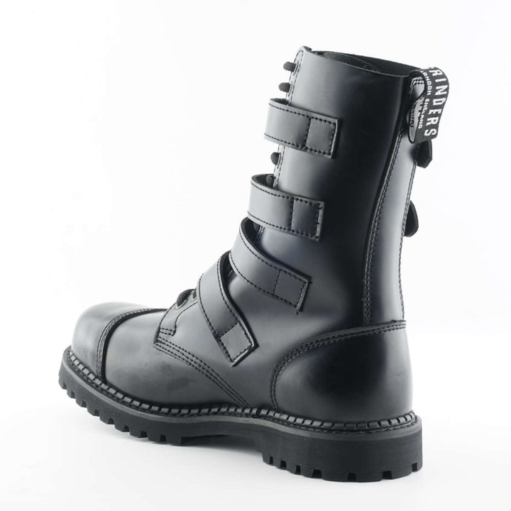 Grinders QUAD 14 Eyelet New Steel Toe Cap Rock 4 Buckle Boots Black Leather