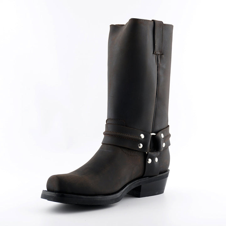 Grinders RENEGADE HI Harness Hi Cowboy Biker Boots Black Brown Leather