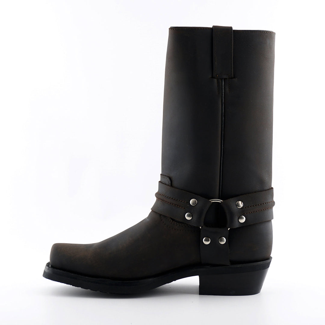 Grinders RENEGADE HI Harness Hi Cowboy Biker Boots Black Brown Leather