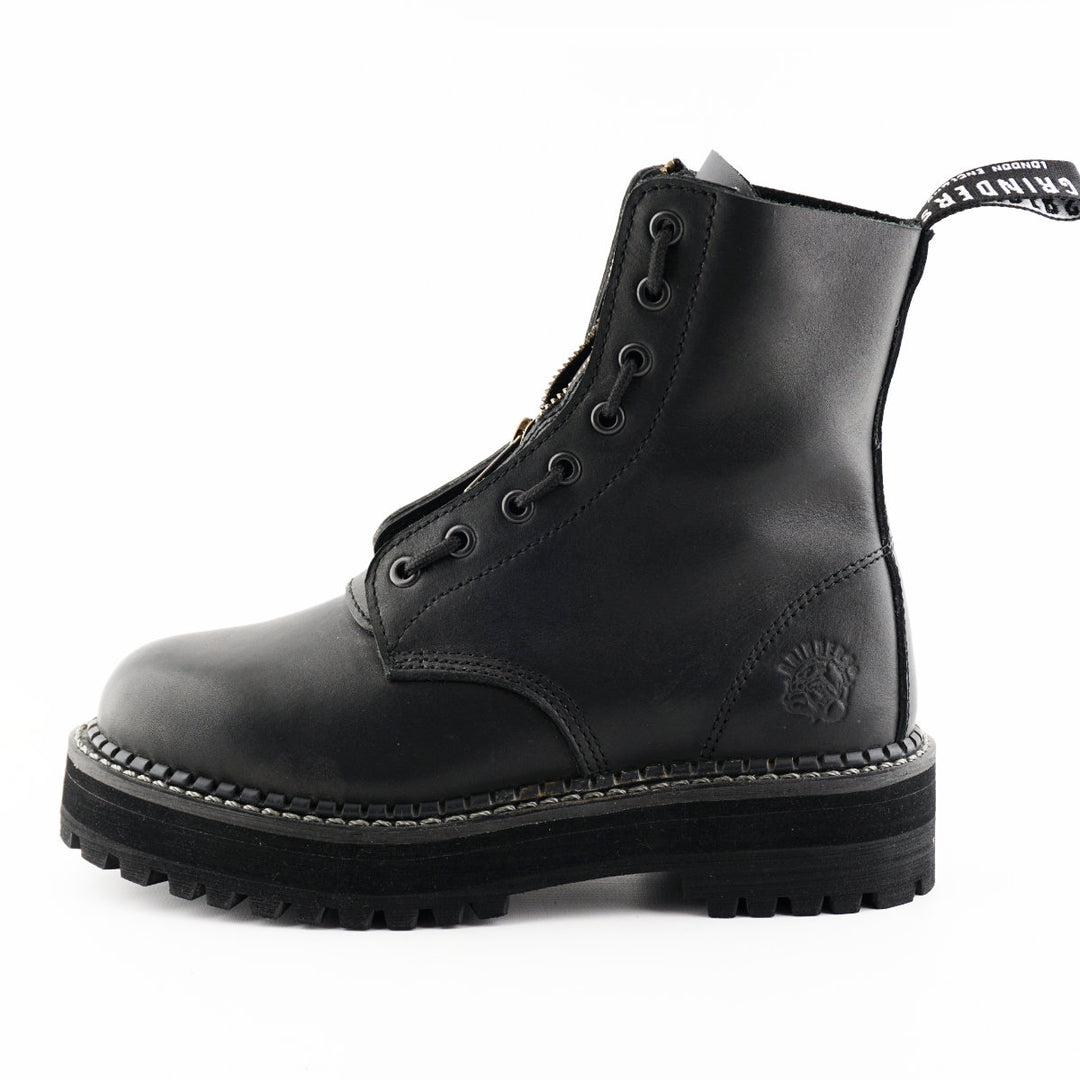 Grinders ZIP & LACE New 8 Eyelet Rock Boots Black Leather