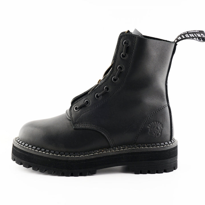 Grinders ZIP & LACE New 8 Eyelet Rock Boots Black Leather